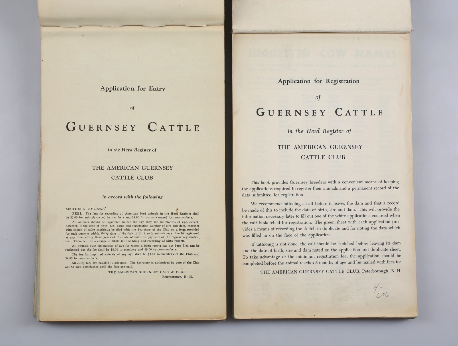 Lot of 2 American Guernsey Cattle Club Herd Registration Entry Application Books