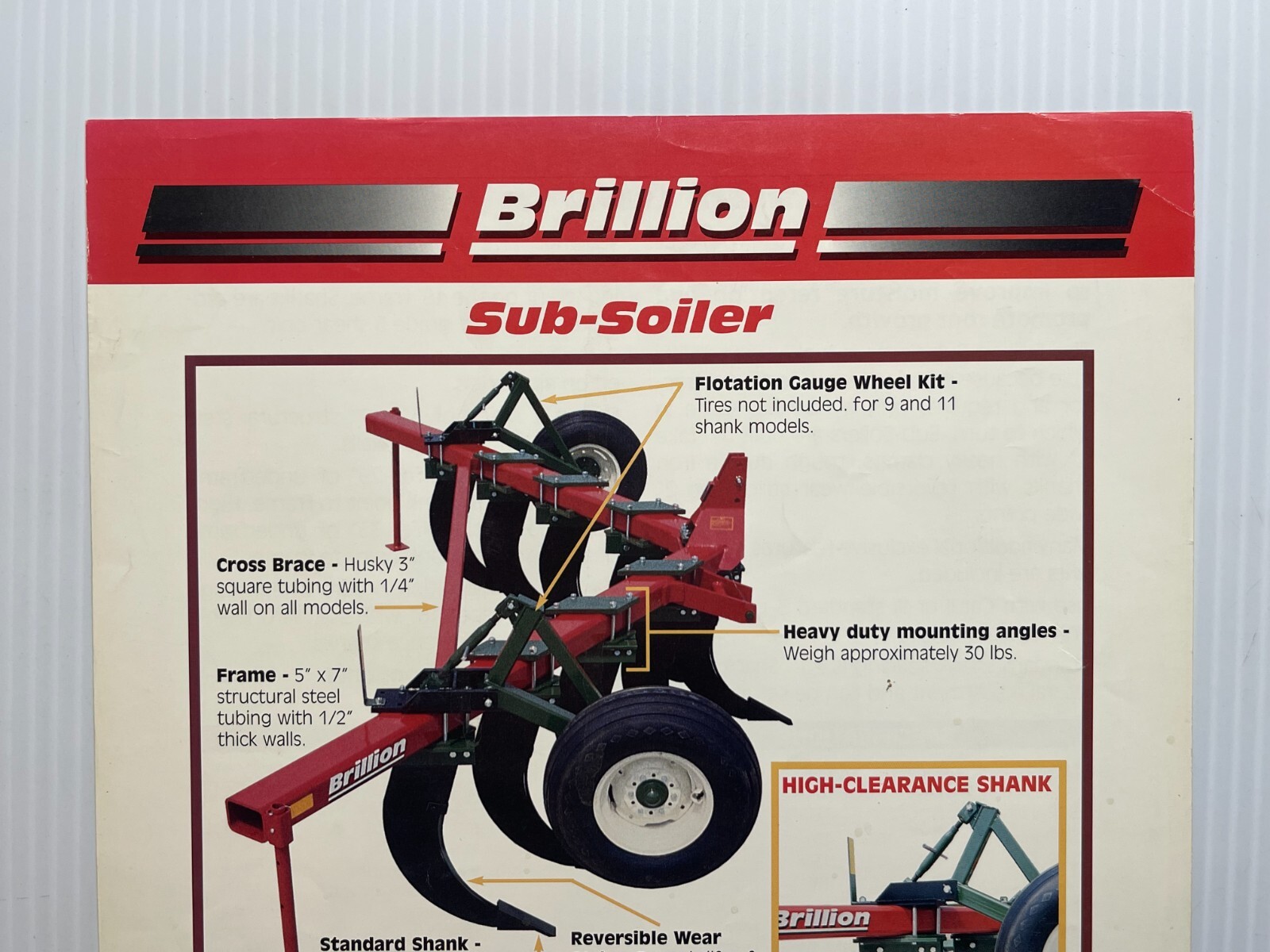 Brillion Equipment Sub-Soiler – Sales Brochure *Original Dated 2010s*