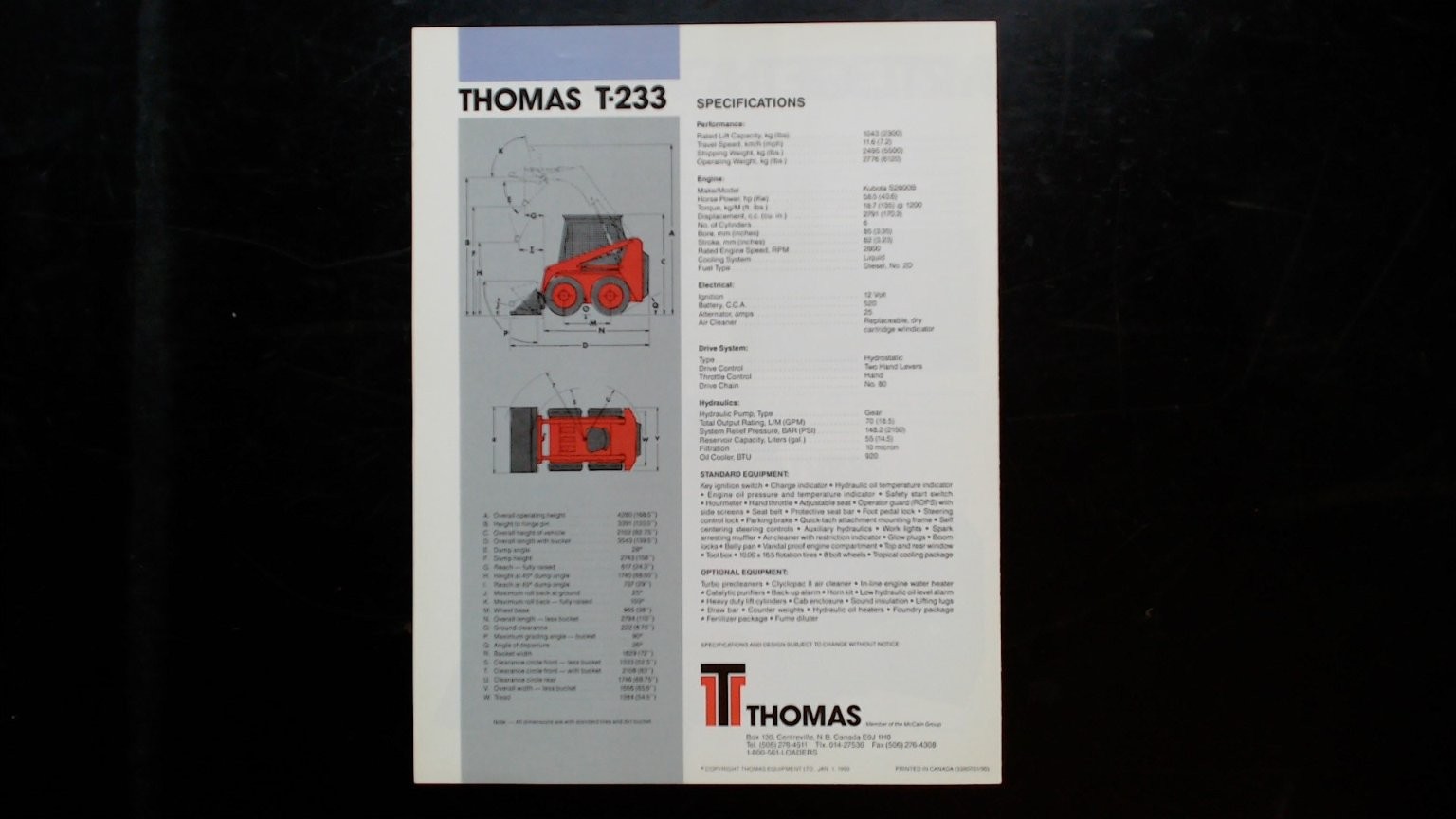 Thomas T-233 Skid-Steer Loader Brochure Vintage 1990 Agriculture