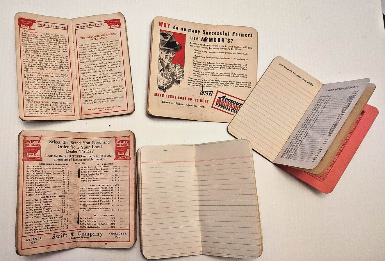 Lot of 5 Vintage fertilizer pocket notebooks See description for dates ,18,34,42
