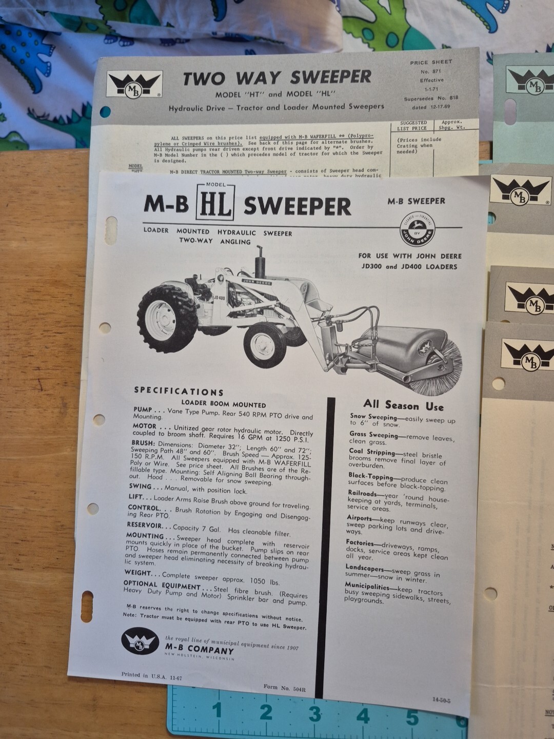 1971 M-B Street Sweeper Spec Sheets & Brochures