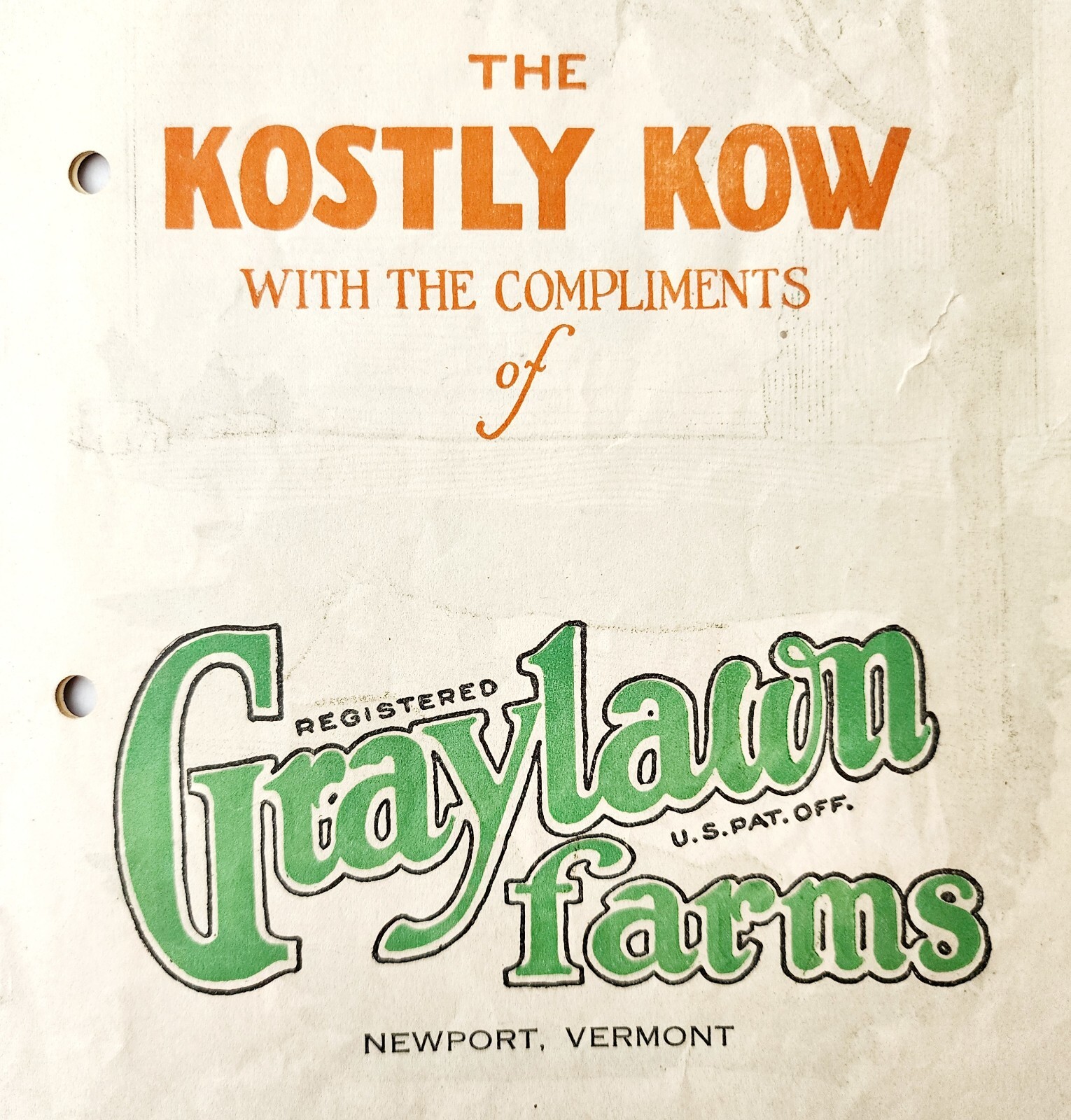 C1930s The Kostly Kow Gray Lawn Farms Booklet Thomaston Farmers Union PB E88J