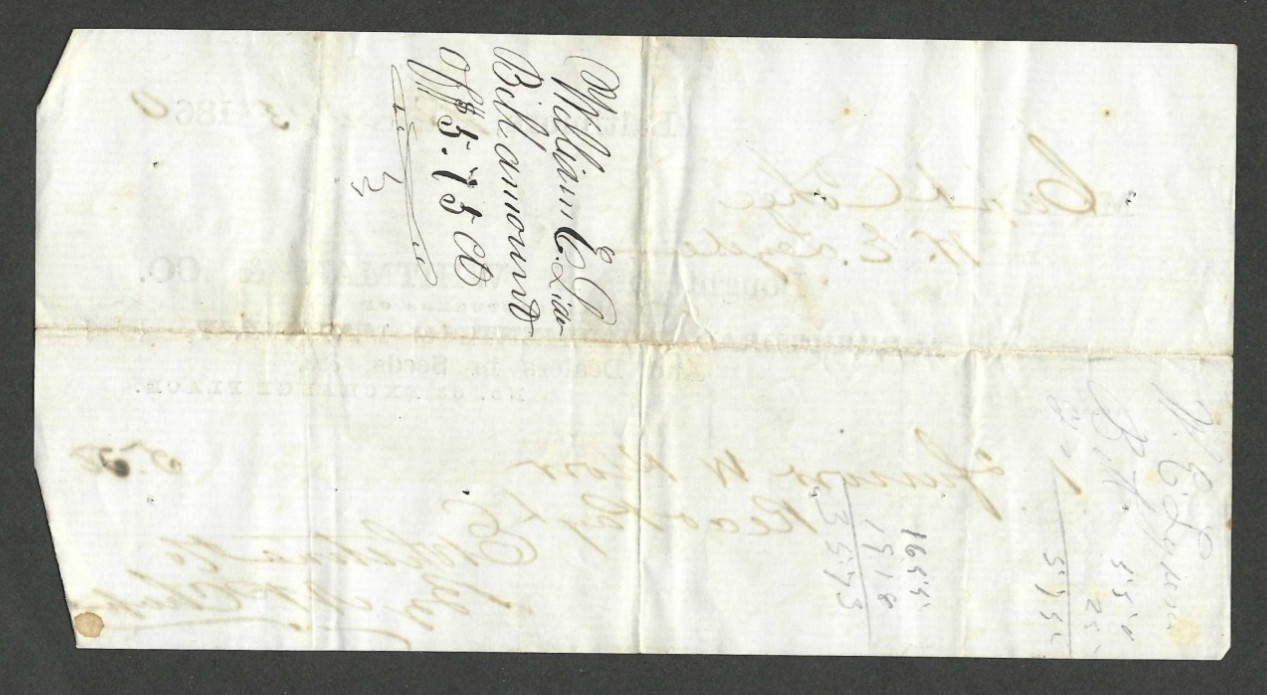 1860 Invoice E Whitman Agricultural Implements Farm Machinery Seeds Baltimore MD
