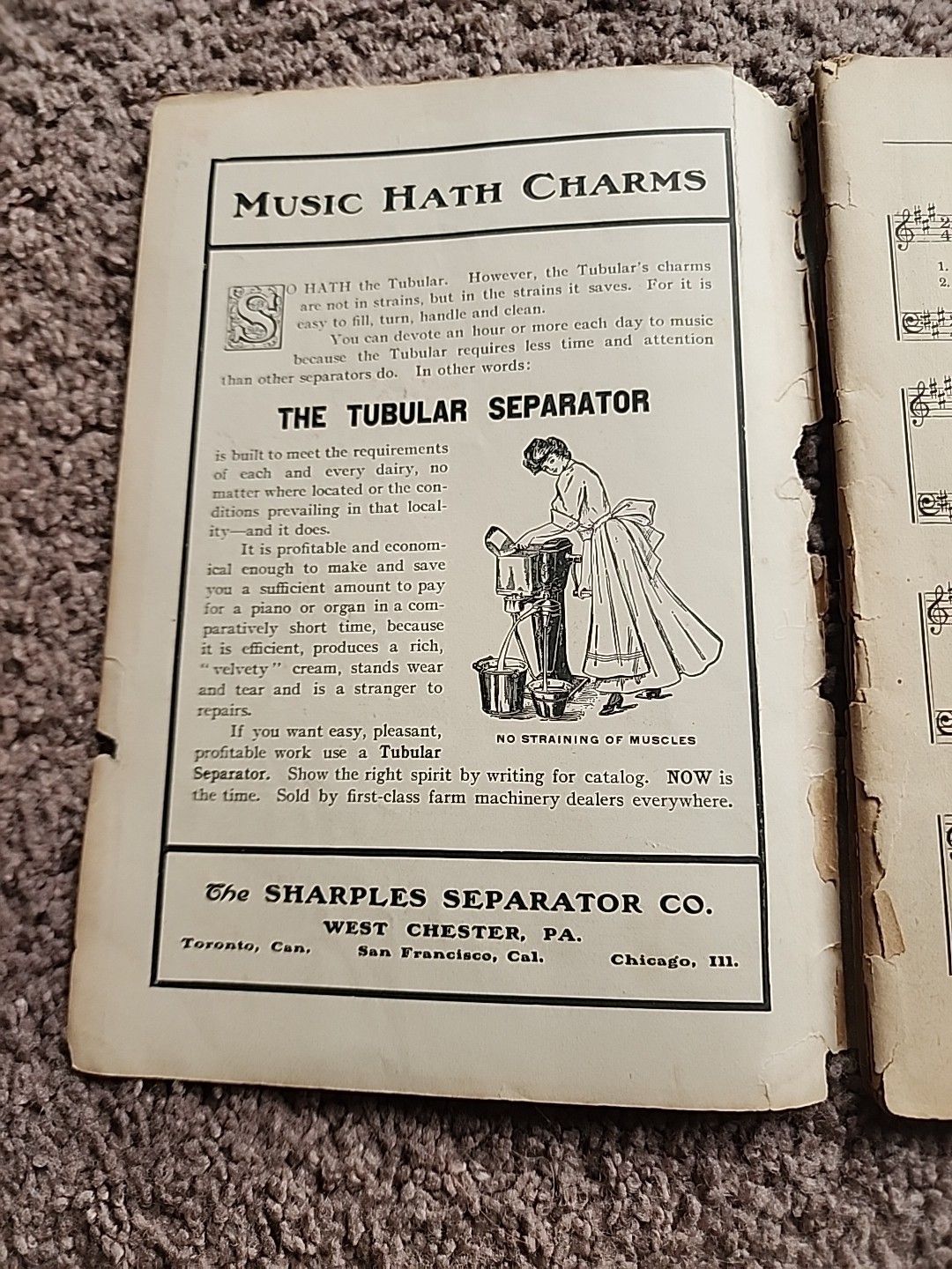 Sharples Seperator Co. West Chester PA. Old Time Songs Music Book