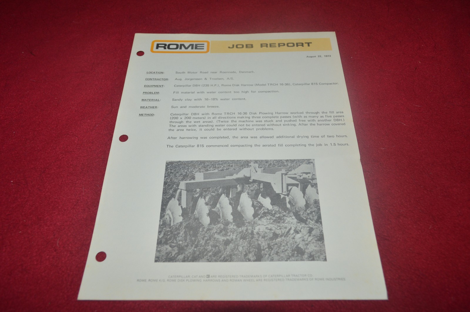 Rome Offset Disk Harrow Job Report From Denmark Dealer&rsquo;s Brochure CDIL
