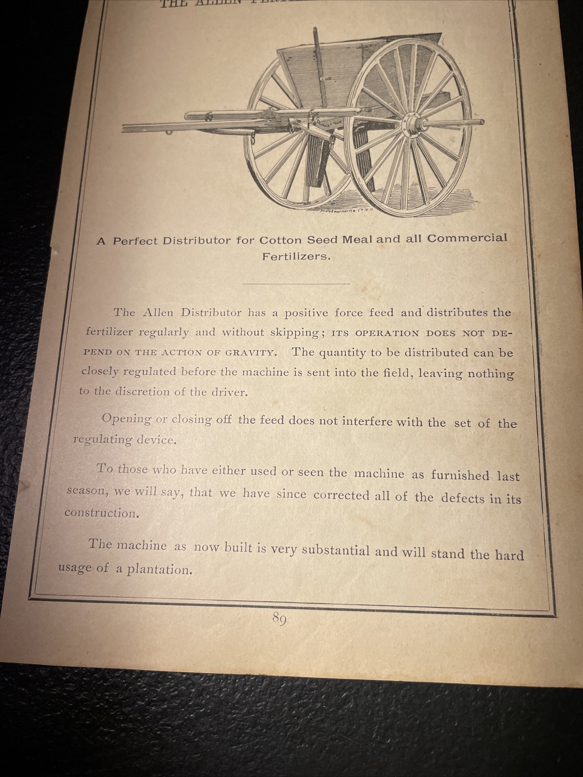 1891 Baldwin – Allen Fertilizer Distributor Farm Advertising – New Orleans
