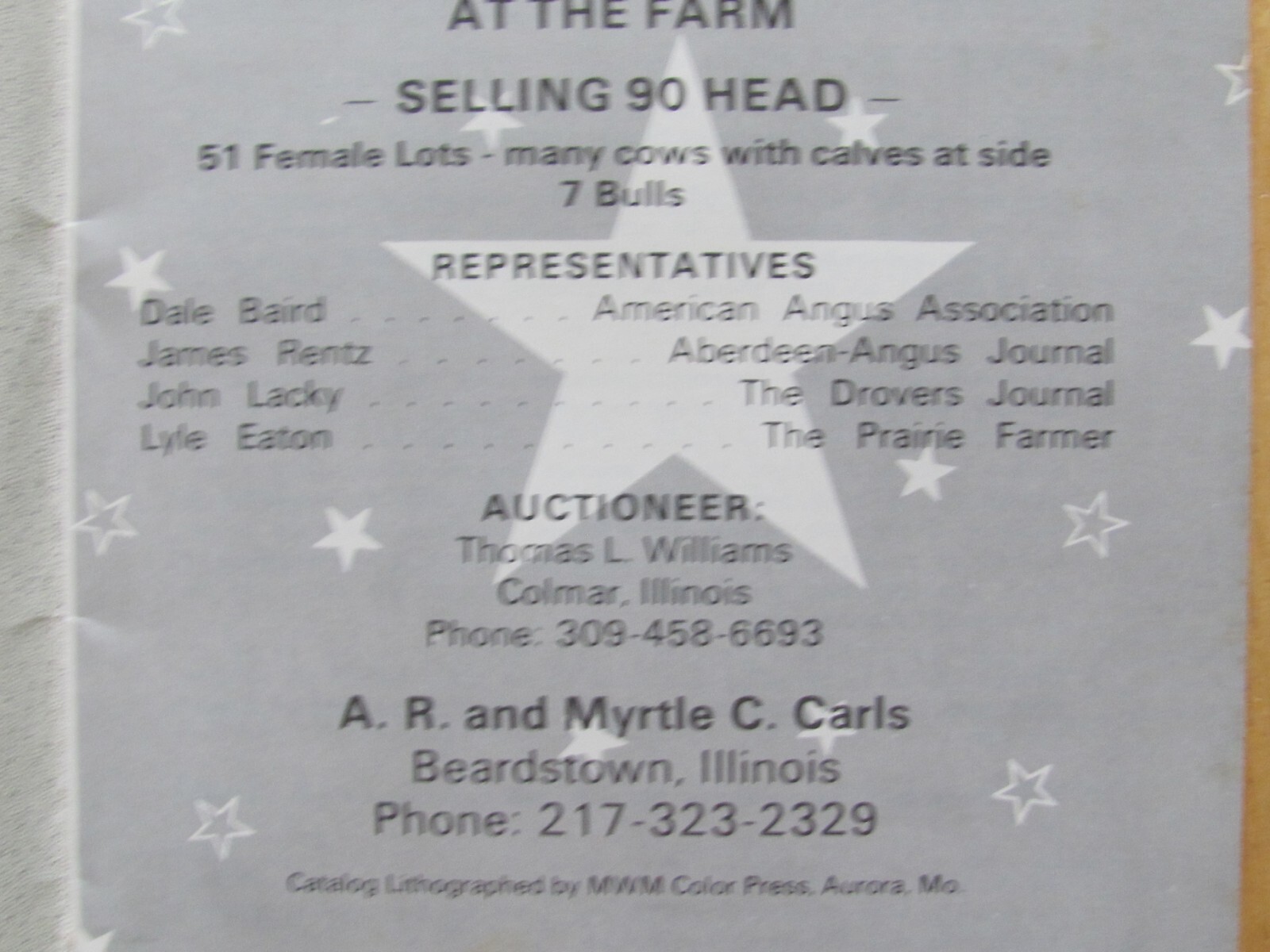 1973 ANGUS BREEDER CATTLE HERD SALES CATALOG ARTHUR CARLS BEARDSTOWN IL