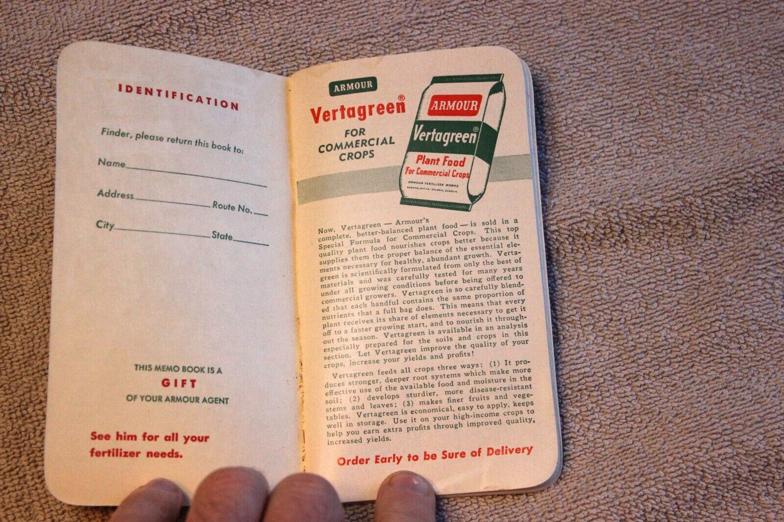 1959 Armour Fertilizers 3 1/8&Prime; x 5 7/8&Prime; advertising notebook