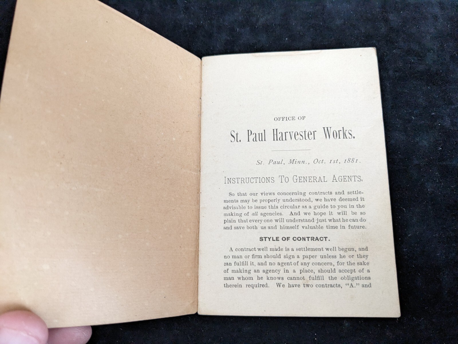 Scarce Original 1881 St. Paul Harvester Works General Agents Instruction Booklet