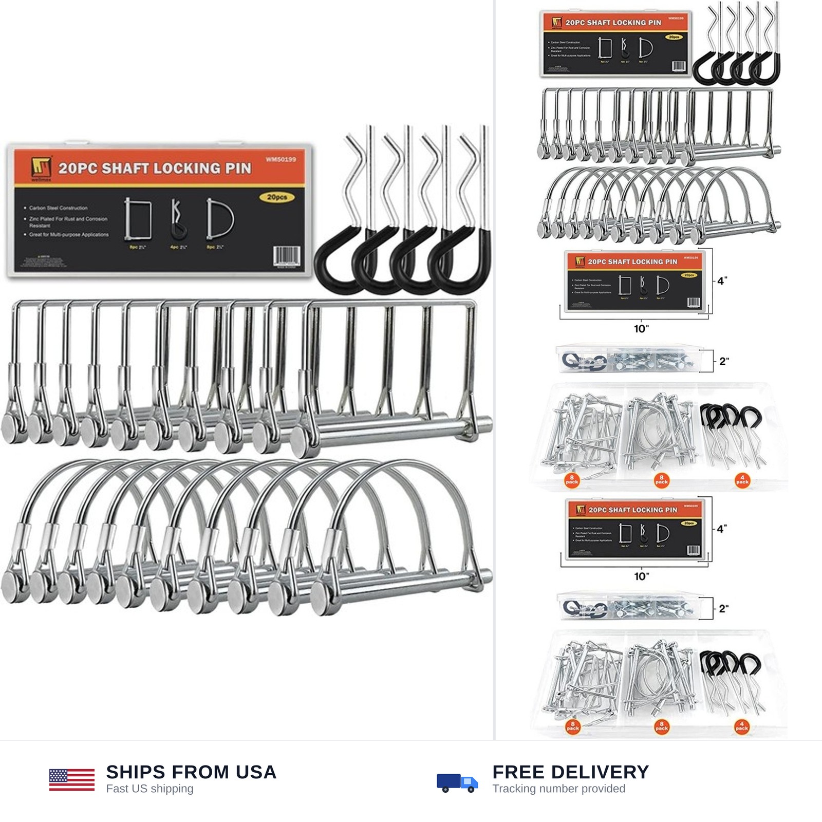 Wellmax 20 Pcs Trailer Pin in 1/4 Diameter Zinc-Plated Heavy Duty Safety Pins…