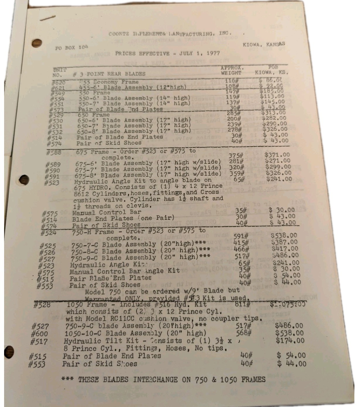 6 Coontz Agriculture Blades Advertisements And Price List 3 Point,U-1000,1150