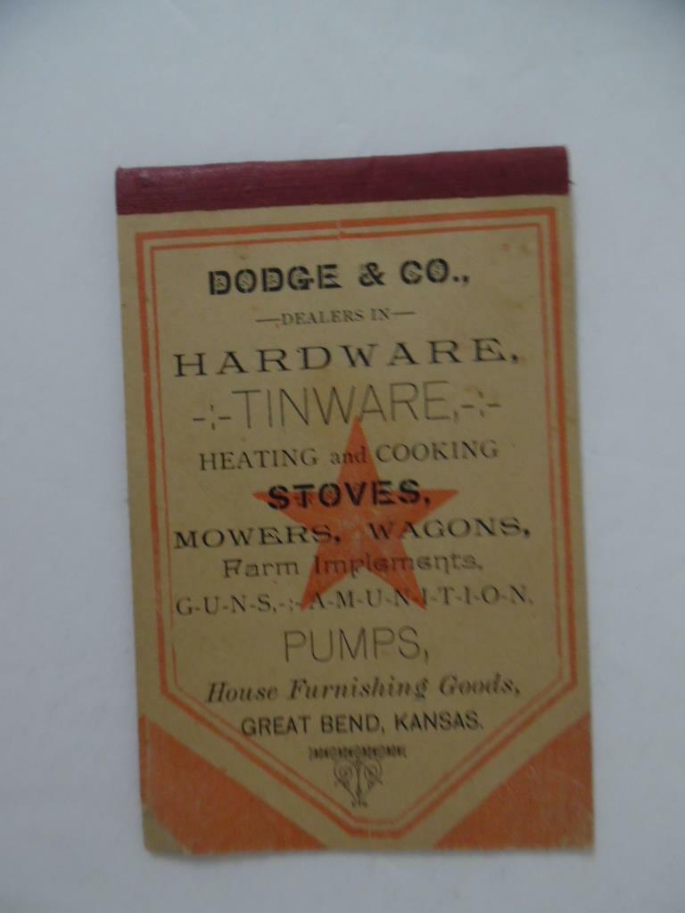 1886 Dodge & Co. Dealers in Hardware Advertising Pocket Ledger Great Bend Kansas