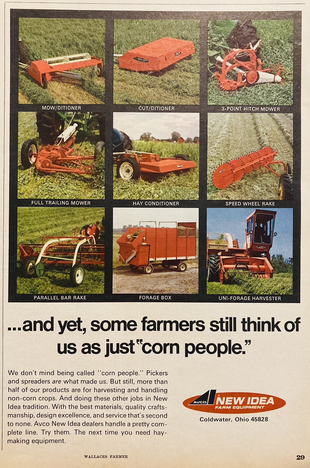 1969 AD.(XH78)~AVCO NEW IDEA FARM EQUIPMENT CO. COLDWATER, OHIO. MOWERS & RAKES