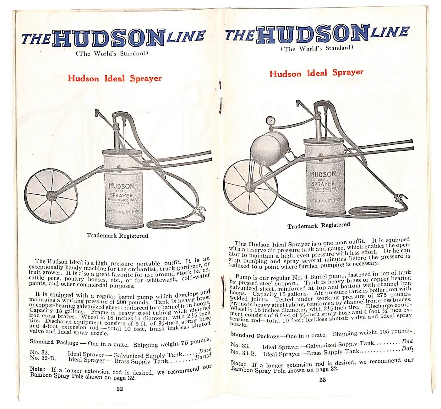 Hudson Sprayers Catalog Booklet 1926 44pp Illustrations Prices Part Nos. Scarce