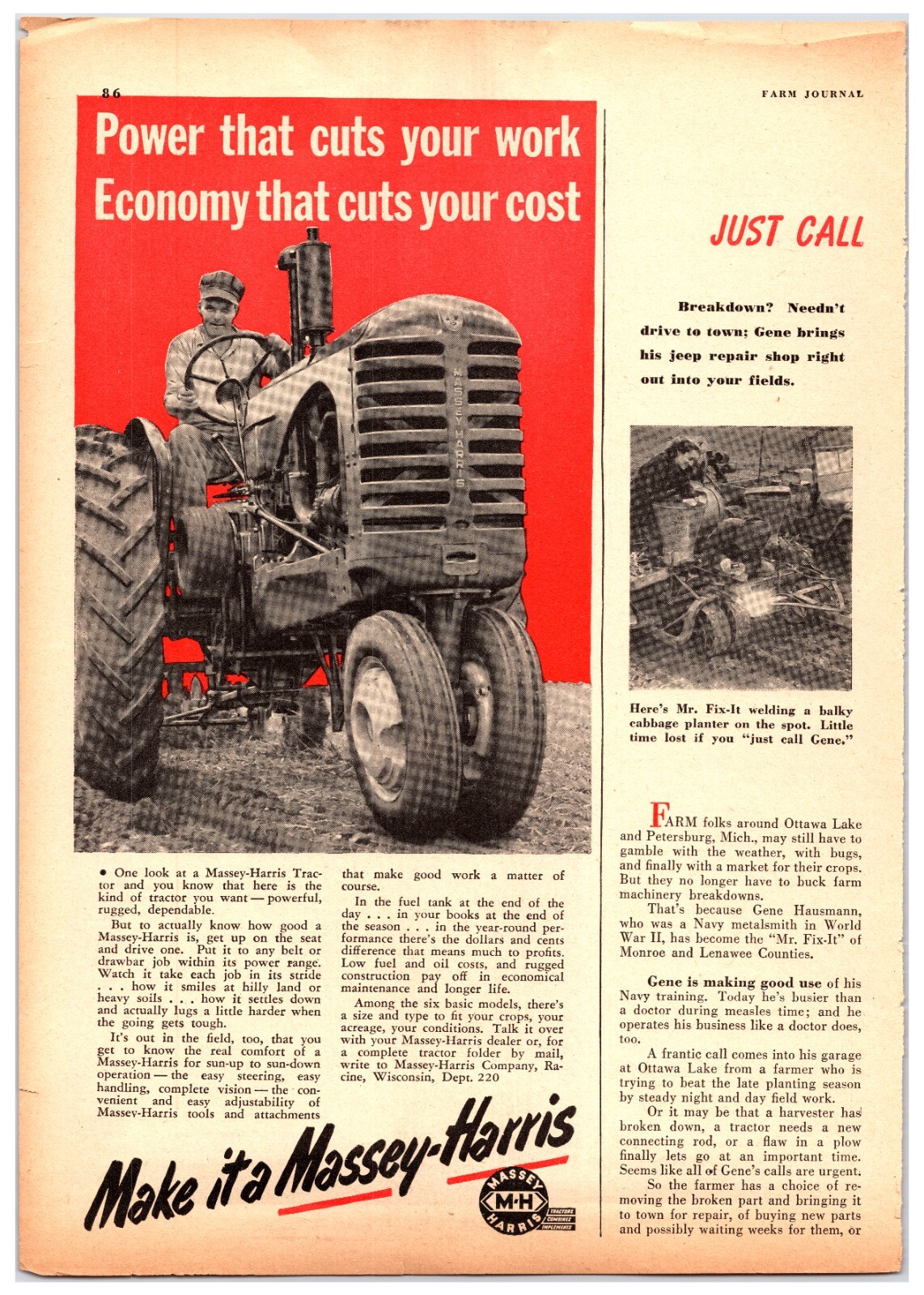 1948 Massey-Harris Farm Tractors – Original Print Advertisement (5in X 11in)