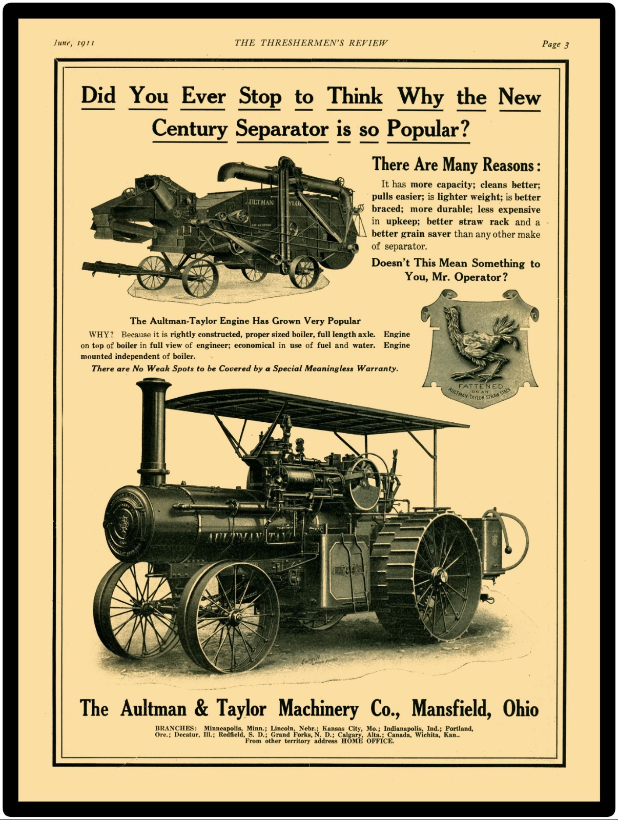 Aultman Taylor 1911 Traction Engine & Separator 9 x 12 Repro Aluminum Metal Sign