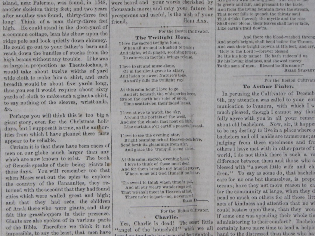 Antique 1859 Boston Massachusetts Farm News Newspaper