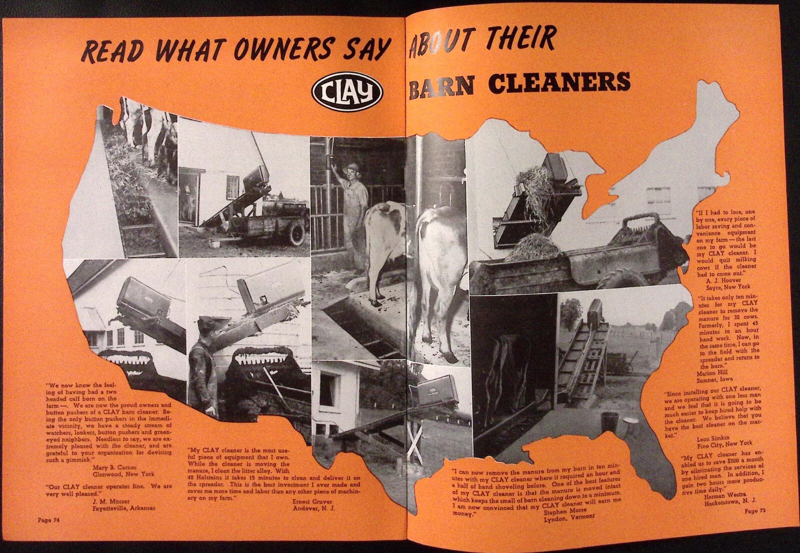 1950sClay Equipment Corp 3 New Gutter Cleaners for Barns Brochure Binghamton NY