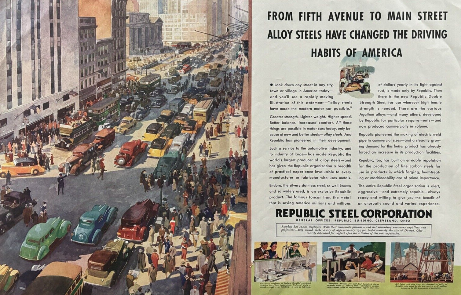 1936 Republic Steel Corp From Fifth Ave To Main Street Alloy Vintage Print Ad