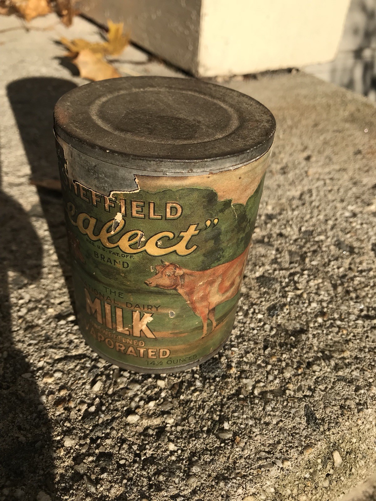 1920&rsquo;s Advertising COW BRAND Sheffield Sealect EVAPORATED MILK ANTIQUE TIN ,RARE