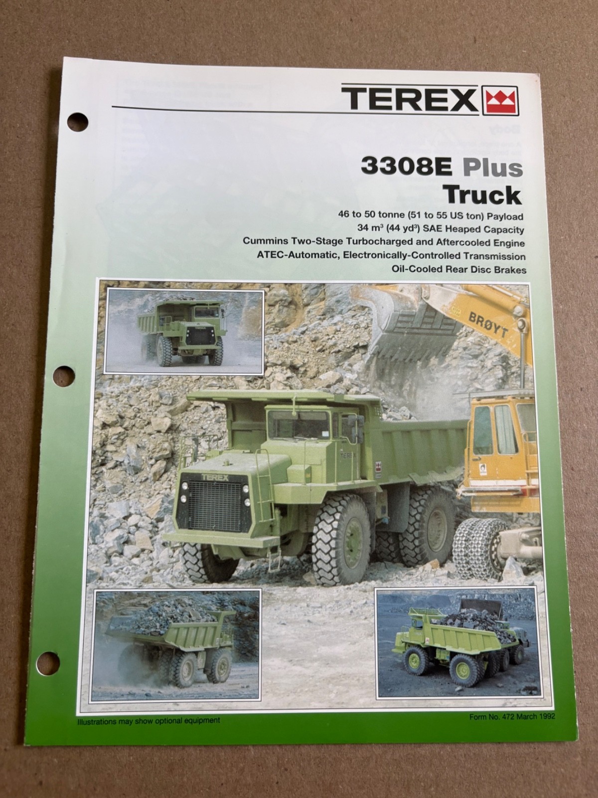 Vintage Terex 3308E Dump Truck Specifications Sales Brochure