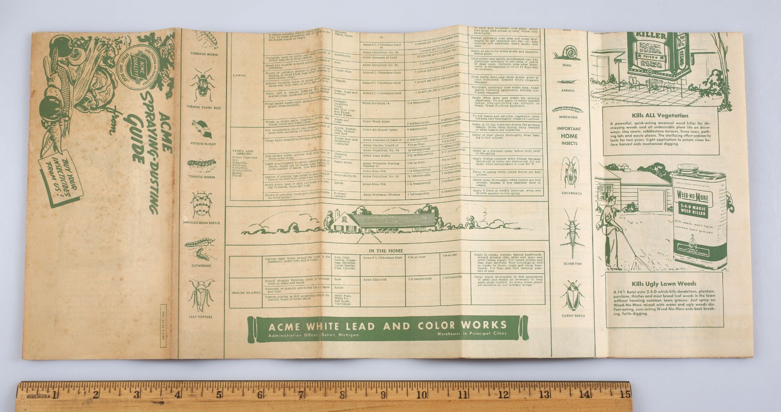 Vintage ACME Spraying Dusting Guide Foldout Poster Arsenic DDT Poison Sulfur