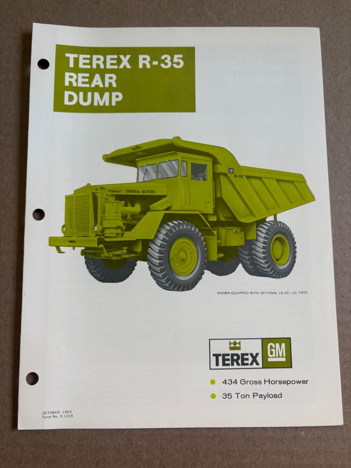 Vintage Terex R-35 Dump Truck Specifications Sales Brochure