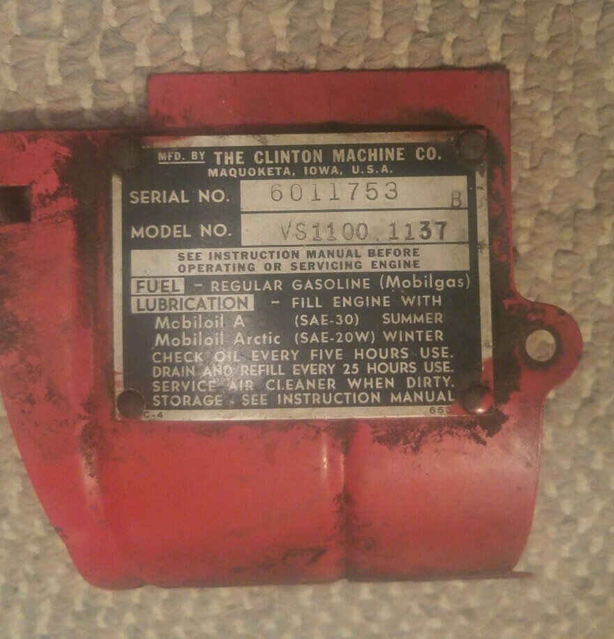 Vintage Clinton Machine CO Engine Guard Plate VS1100.1137 Red Tool