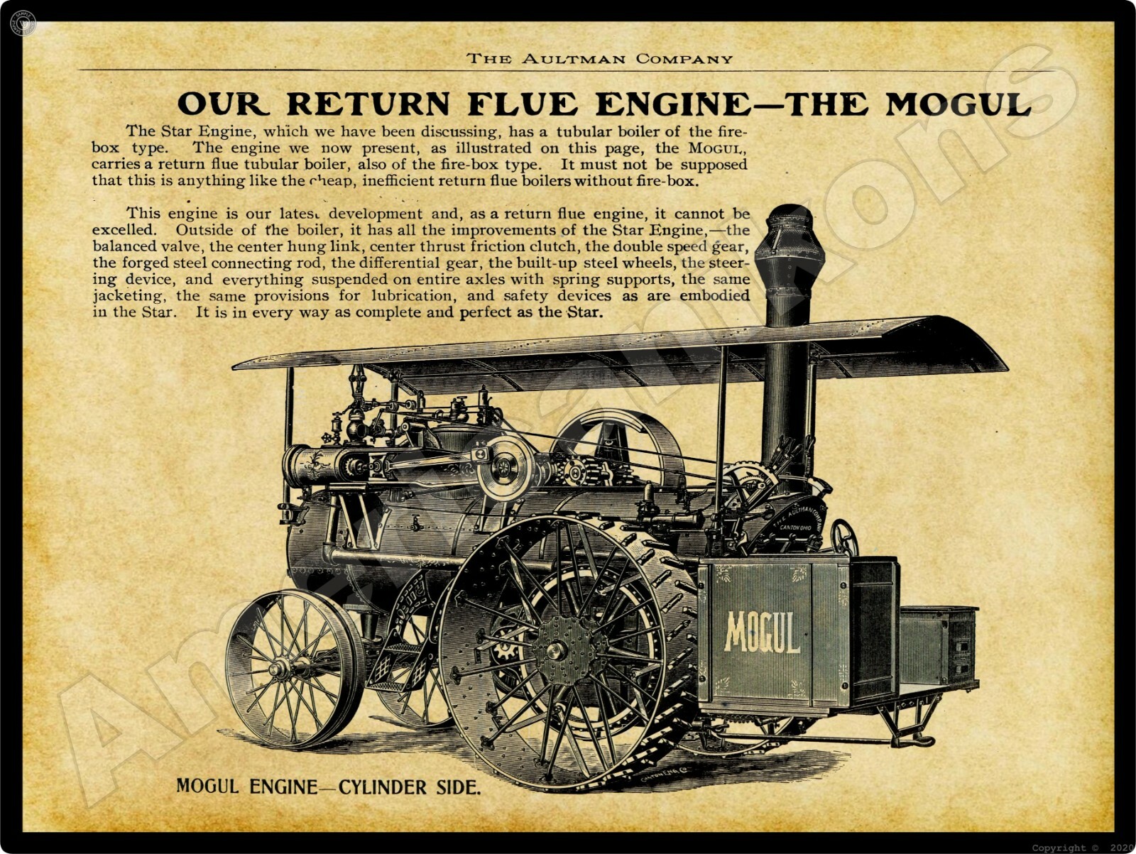 Aultman Company Star Engine Mogul Steam Traction Engine New Metal Sign