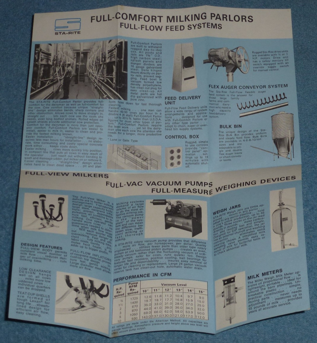 Vtg 1973 Sta-Rite Dairy Farm Milking Equipment Brochure Milkers Parlors Pumps++