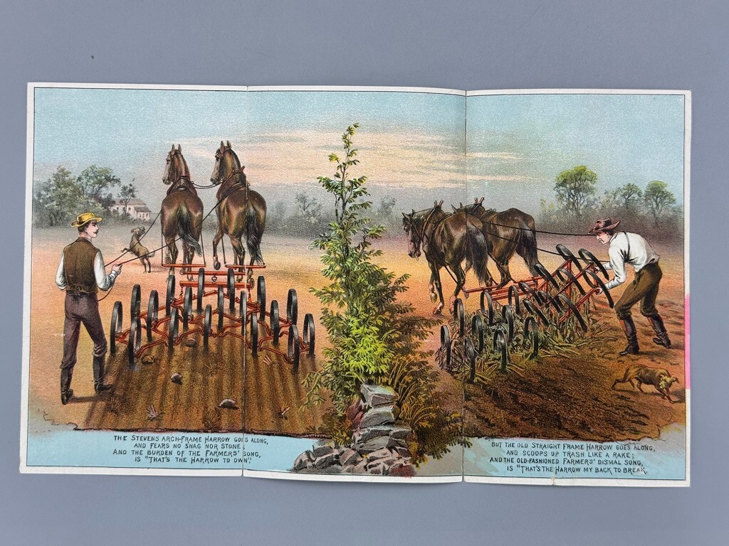 1880s STEVENS HARROW Farm Horse-Drawn Victorian Folding Advertising Trade Card
