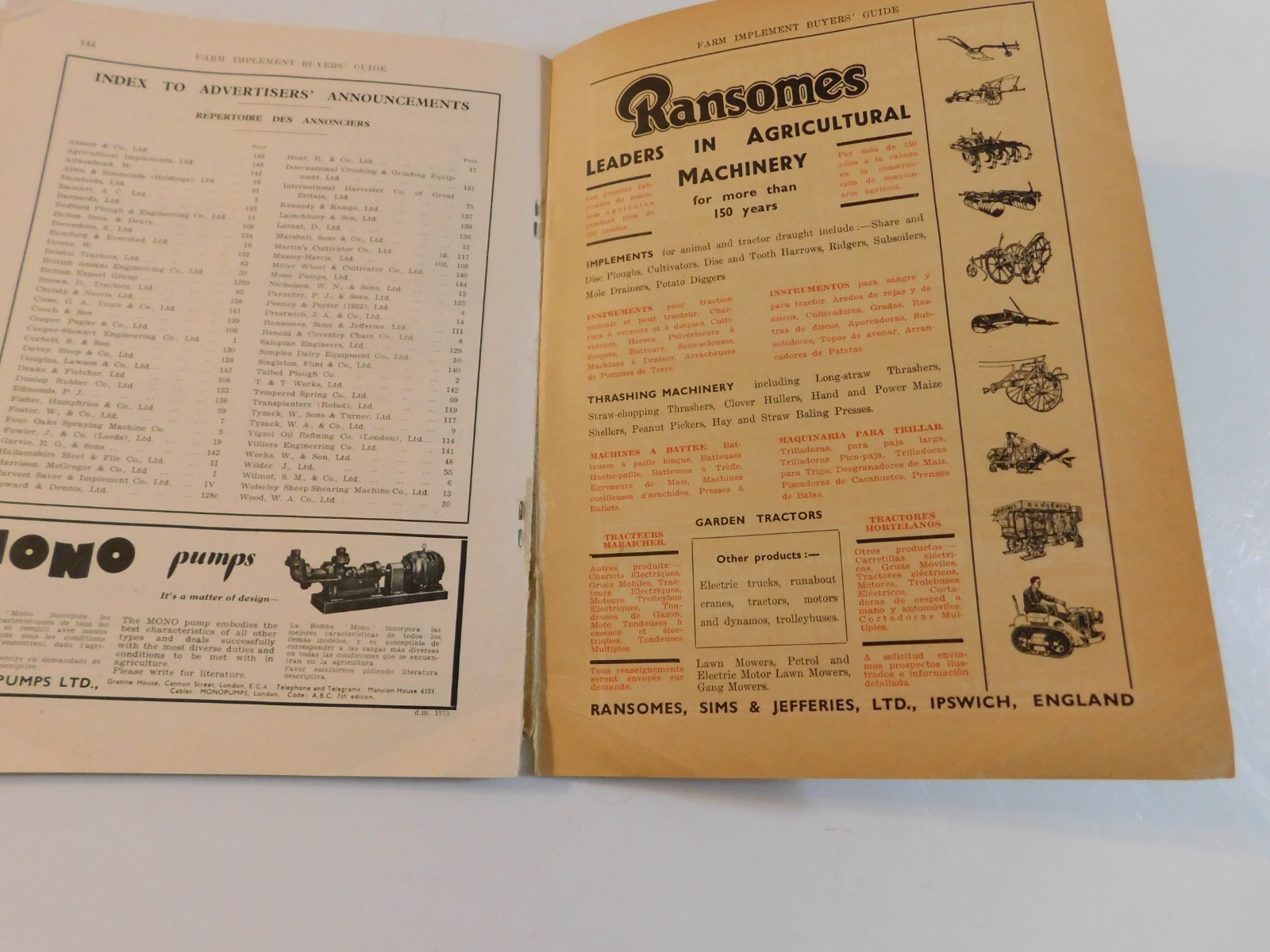 1946 FARM TRACTORS IMPLEMENT BUYER&rsquo;S GUIDE EXPORT EDITION ALBION MACHINES