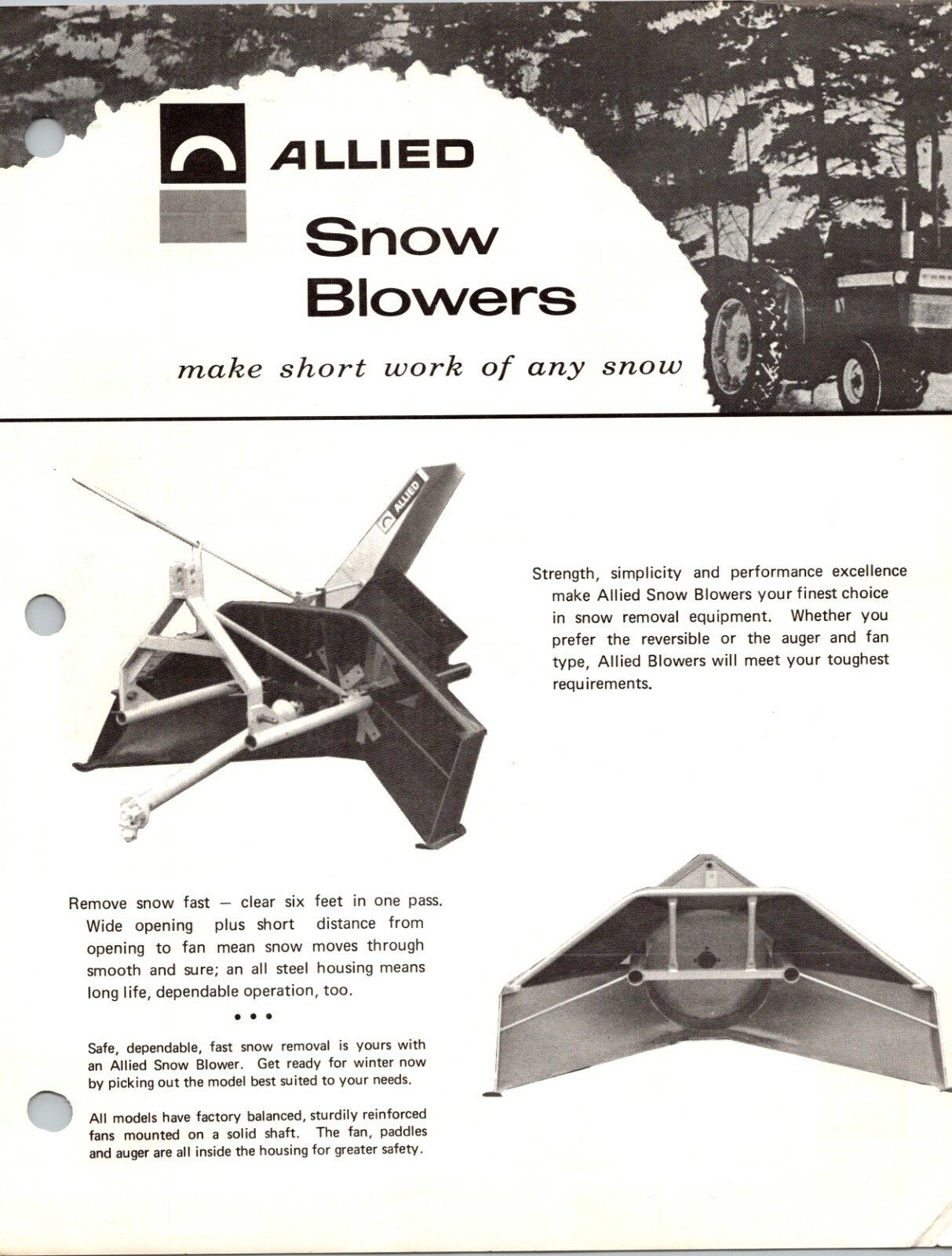 Vintage Allied Tractor Snow Blowers Chicago IL Sales Dealer Advertising Brochure