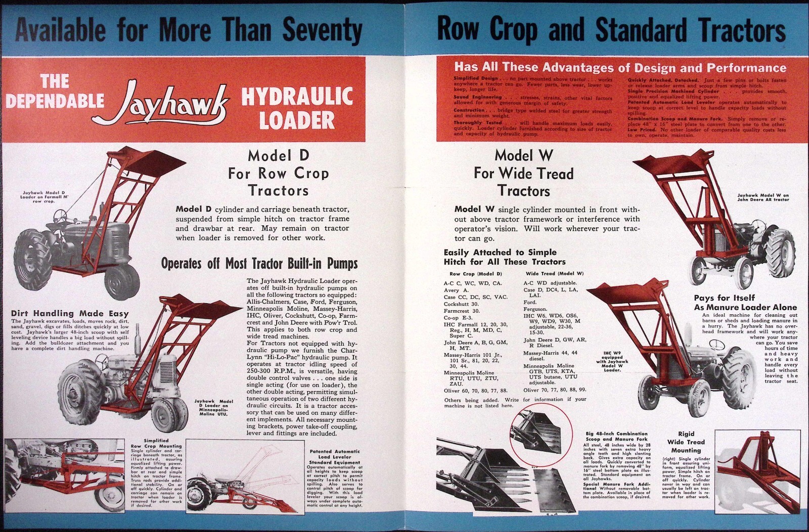 1953 Jayhawk Hydraulic Loader with Bulldozer Sweep Rake Dealer Brochure