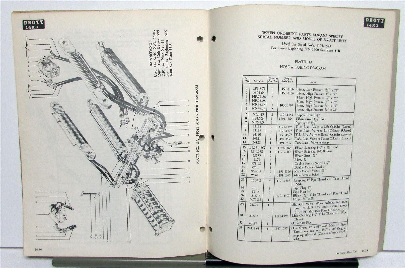 1957 Drott 14K3 Skid Shovel Parts Numbers Specification Construction Manual