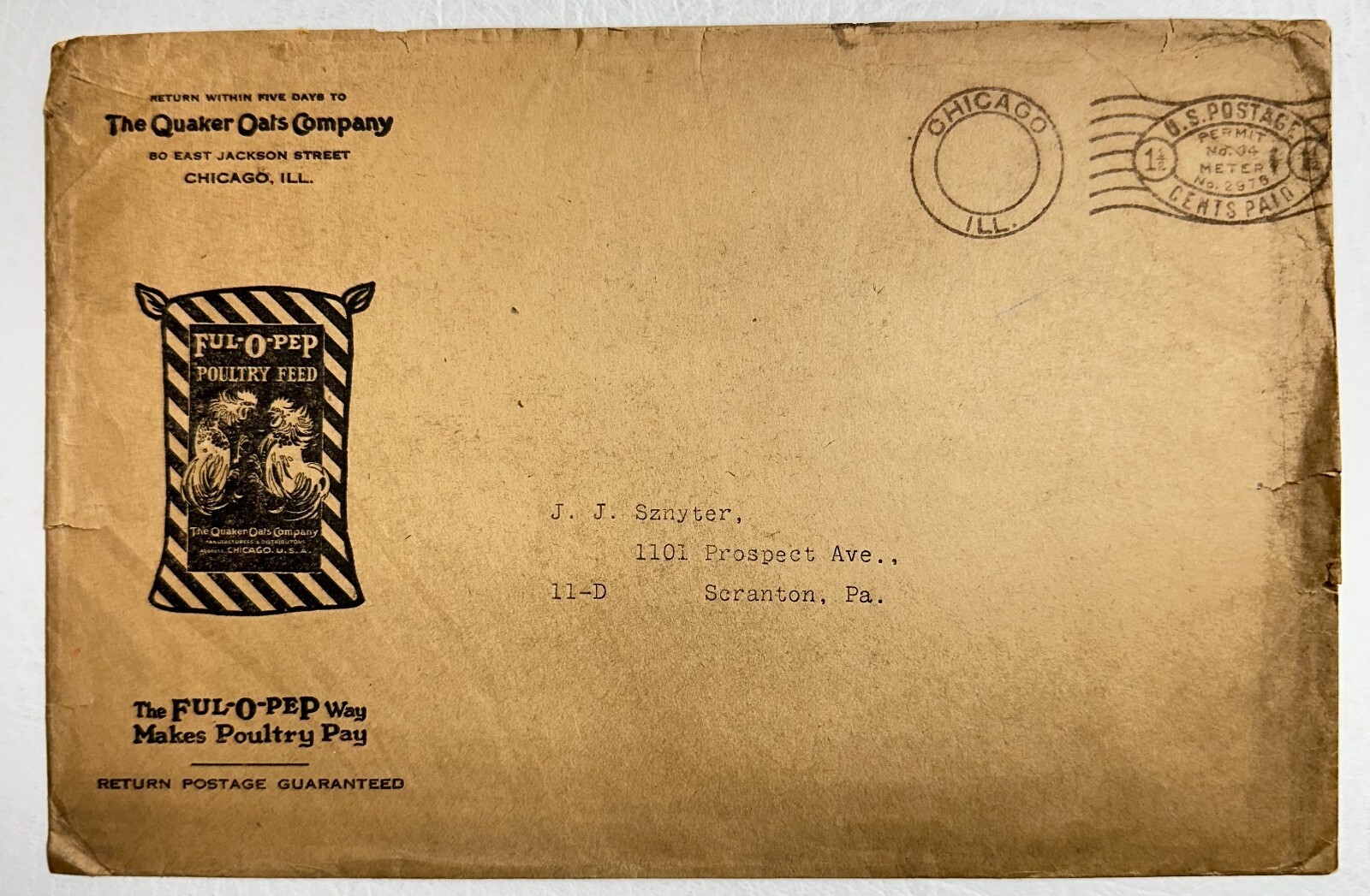 1925 Ful O Pep Quaker Oats Poultry Chickens Book 8th Edition & Original Envelope