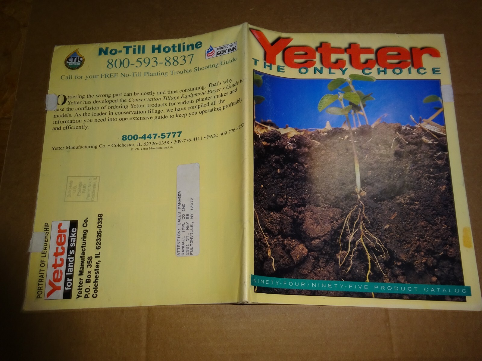 1994 vintage Yetter Farm Equipment Product Catalog publication Brochure