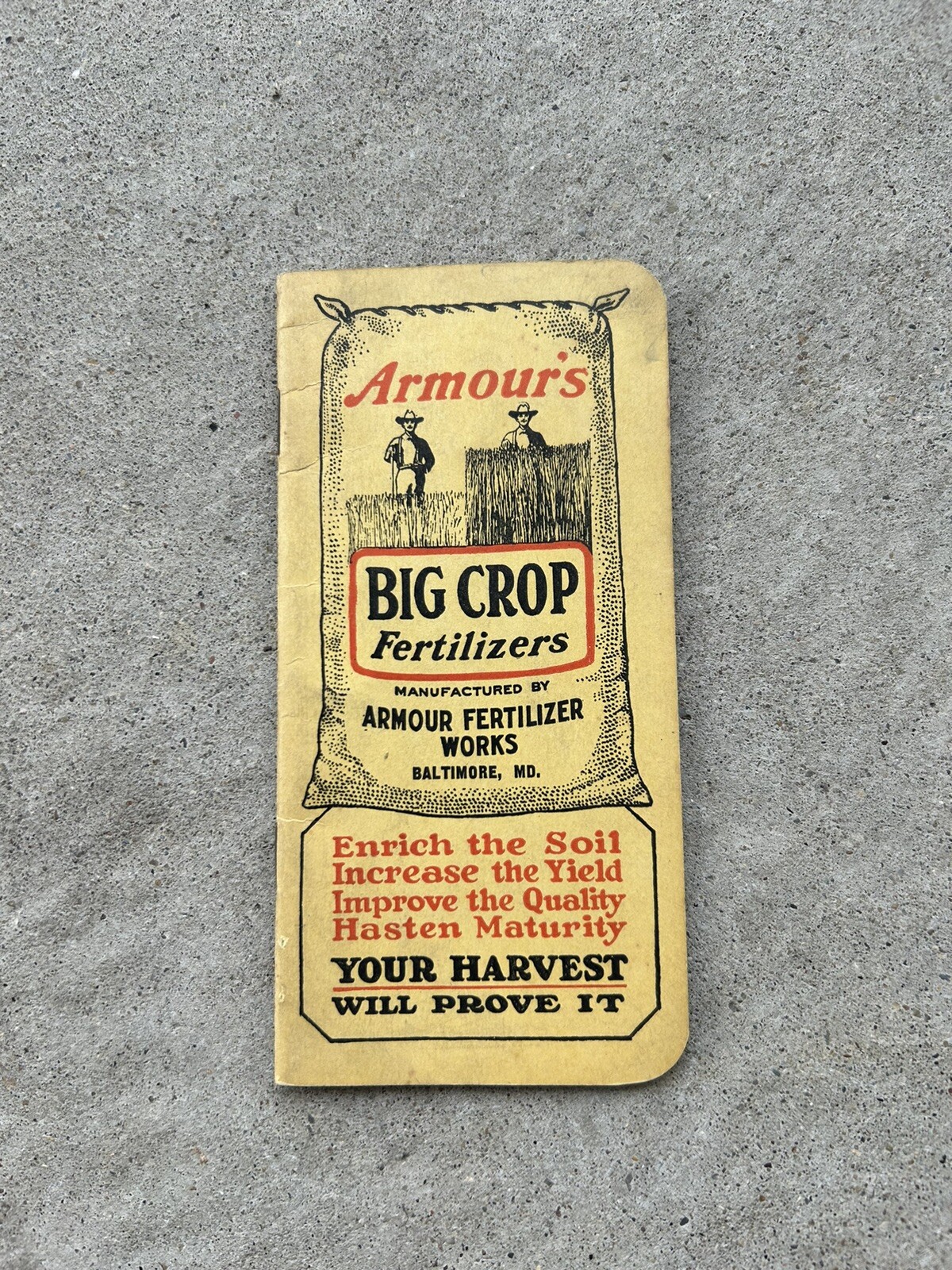 Vintage Armours Big Crop Fertilizers 1922 Pocket Calender Notebook Memo Book