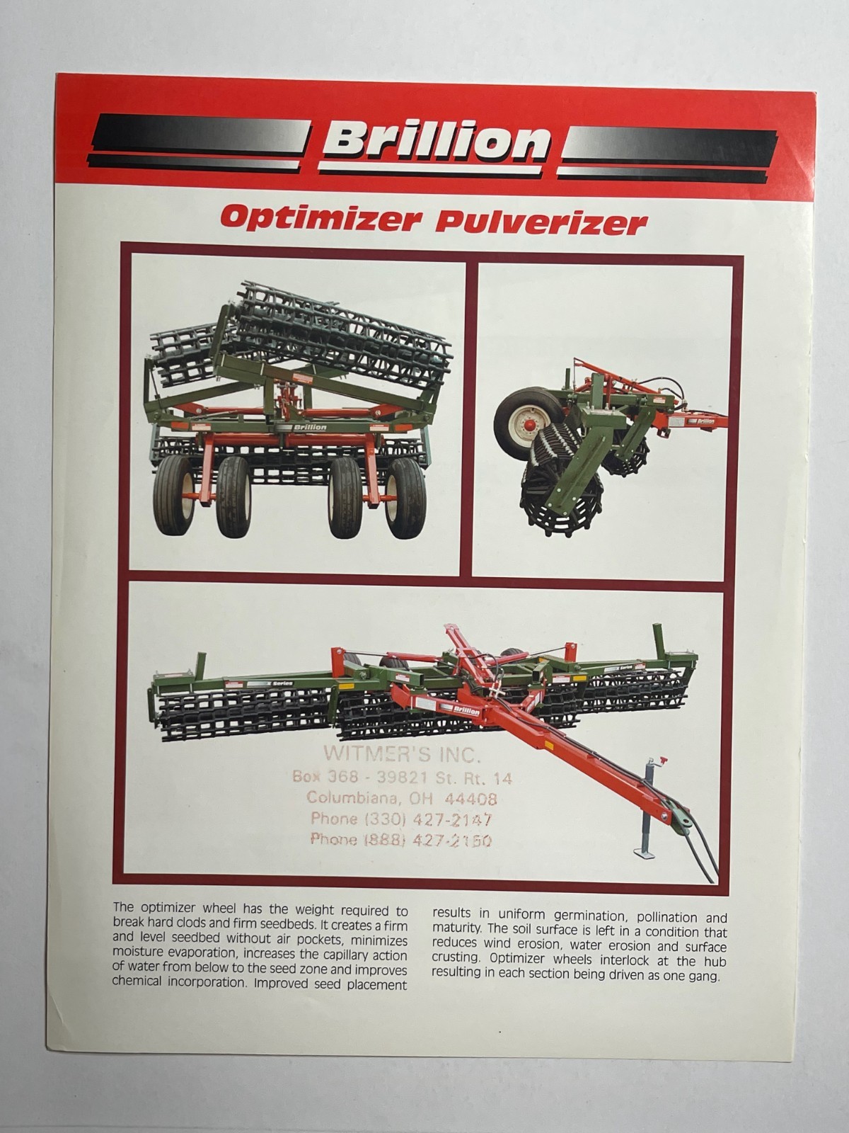 Brillion Optimizer Pulverizer Sales Brochure *Showroom Dealer Item*