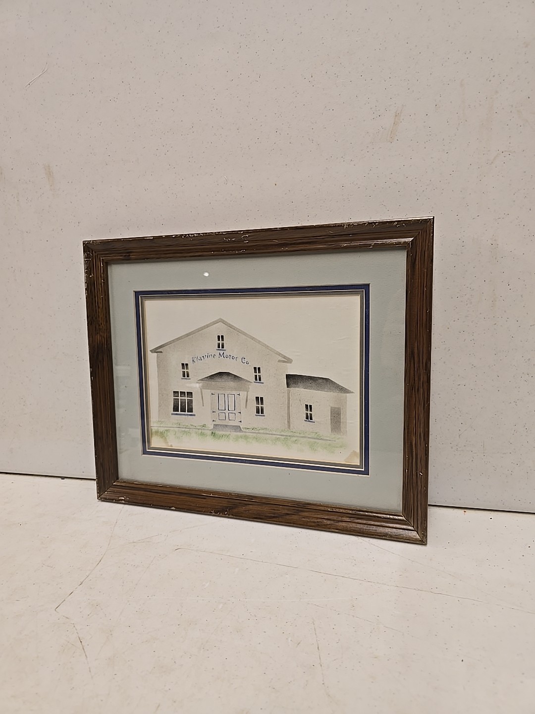 Vintage Klavine Motor Co Geneseo IL Textile Shop Painting Framed New Idea Dealer