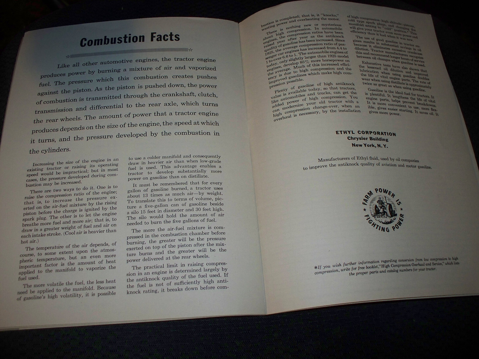 1940&rsquo;s WWII Wartime Tractor Maintenance & Tuneup Booklet From Ethyl Corporation
