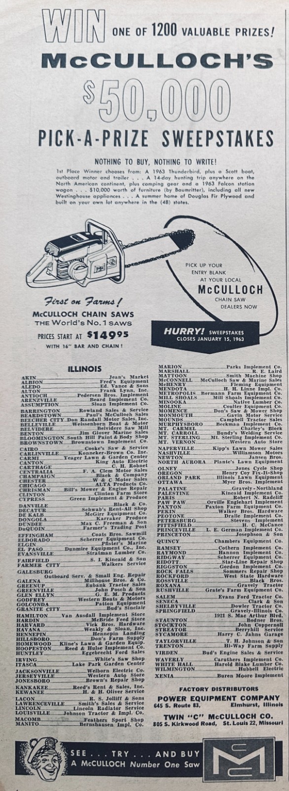 Lot of (5) McCulloch Chain Saw ads from the 60&rsquo;s Set #814