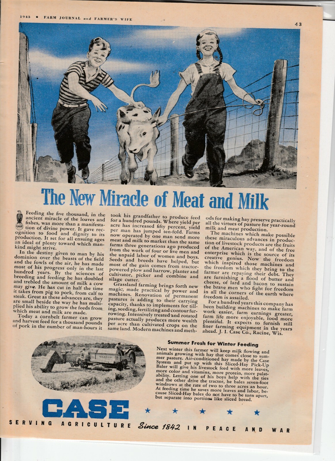 Original 1943 Case Tractor Magazine Ad &lsquo;The New Miracle of Meat and Milk&rsquo;