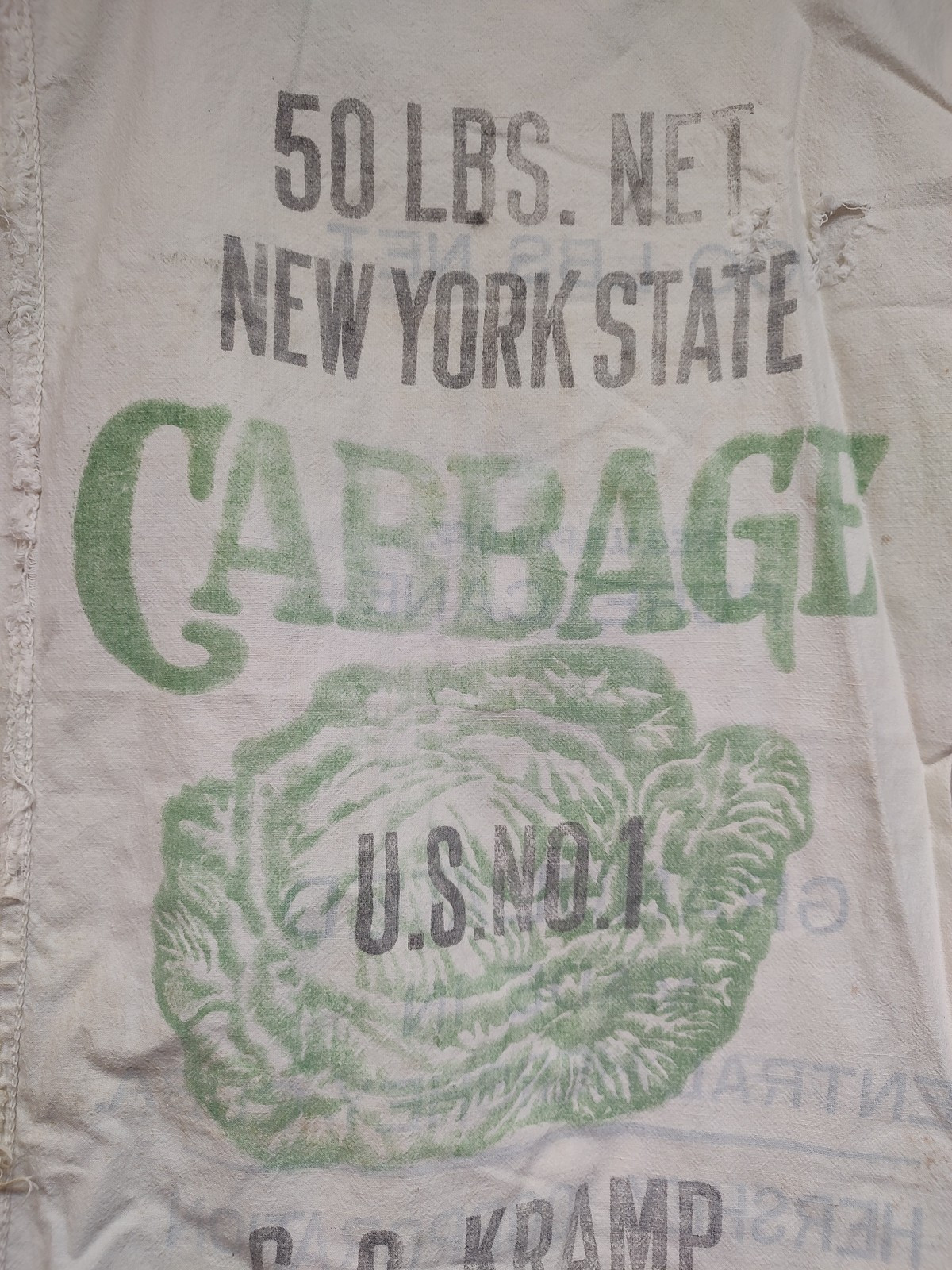 G.G. Kramp NY State US No 1 Cabbage 50 Lb/Hershey 100 Lb Cane Sugar Cuba Bag