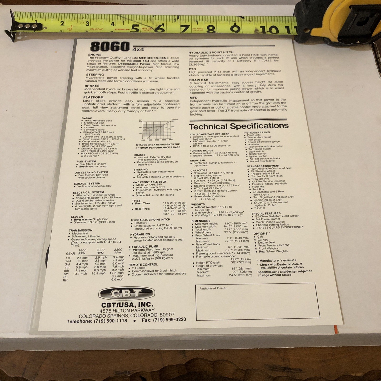 CBT 8060 2WD Tractor Sales Brochure Spec Sheet Literature C-B-T Mercedes Engine