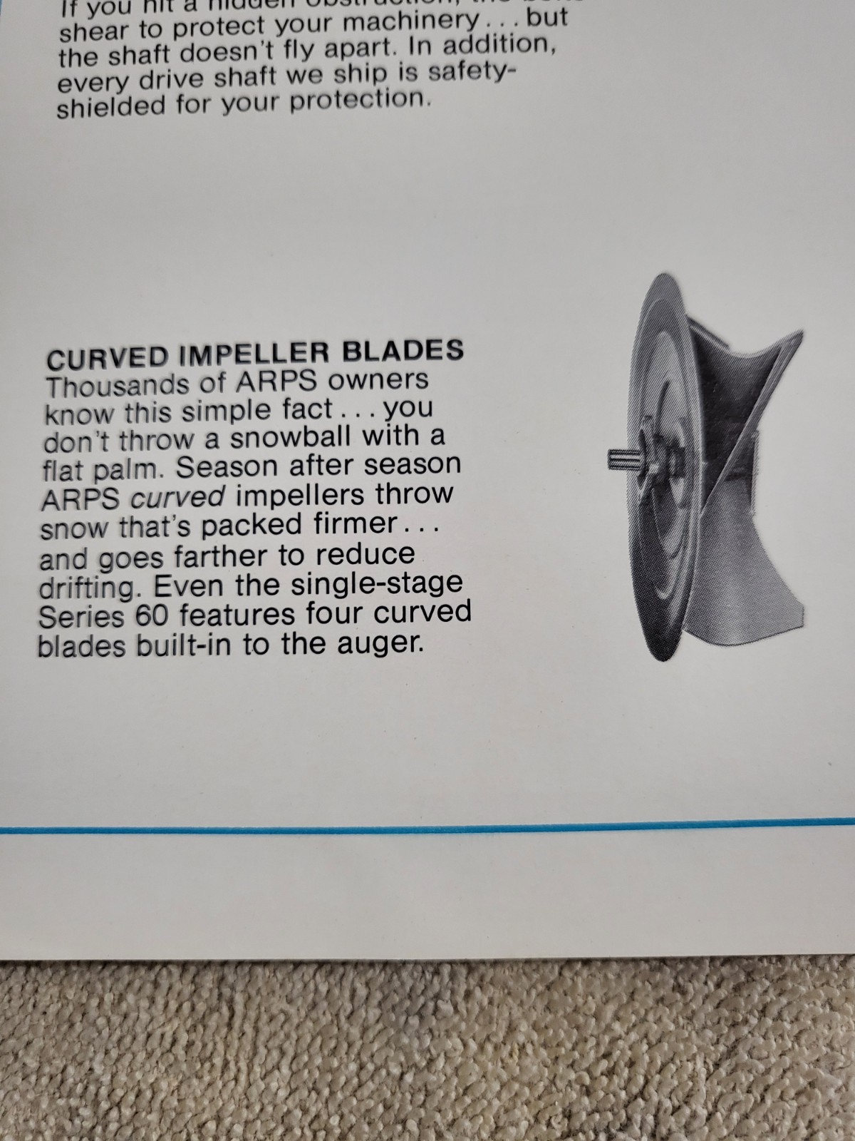 Original ARPS Series 60 70 80 Snowblowers Sales BROCHURE Tractor Rear Mount PTO