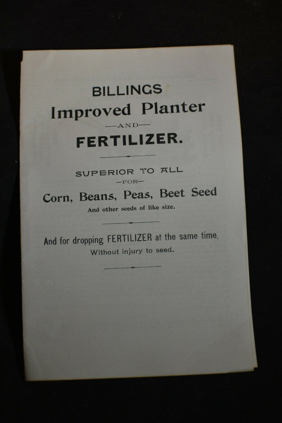Ca 1910s Billings Improved Planter & Fertilizer Brochure