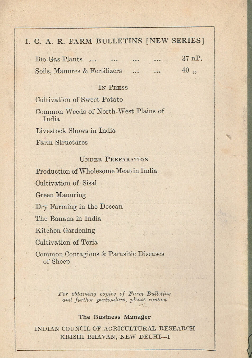 Vintage 1960s Farm Brochure India New Delhi Cosadans in India