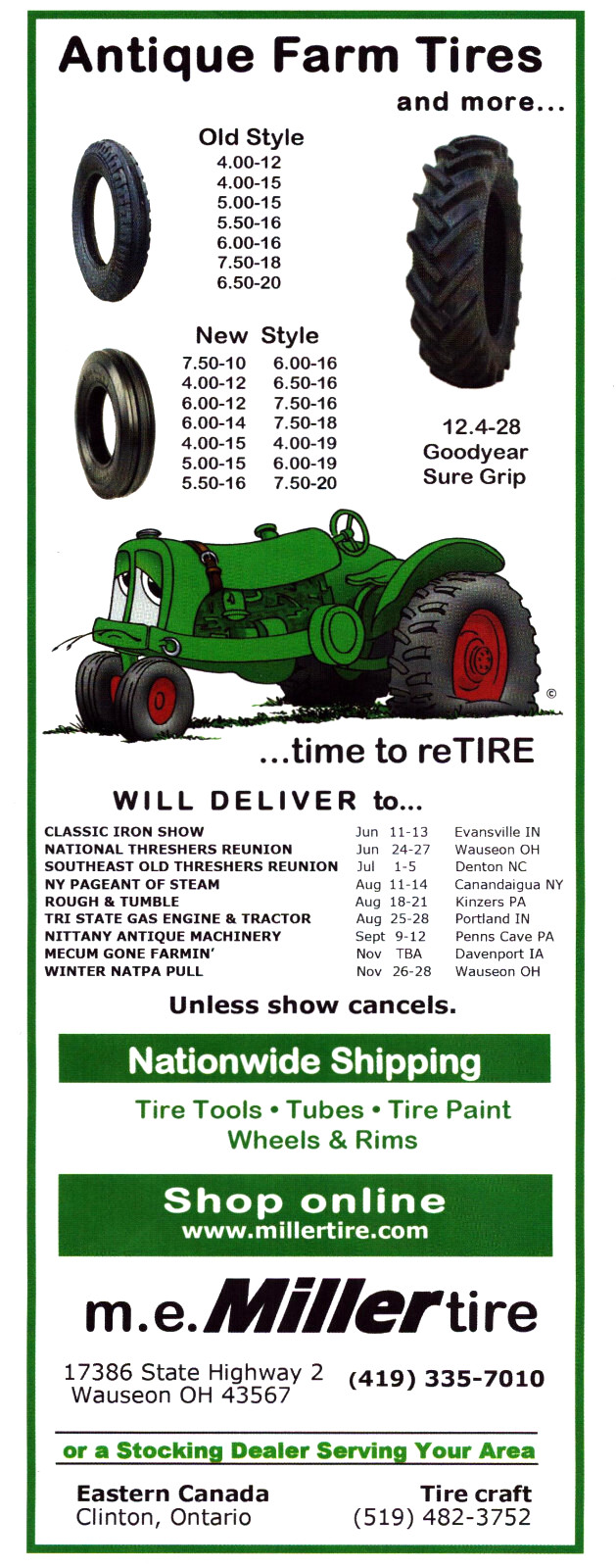 Antique Farm Tires M. E. Miller Tire Wauseon OH Green Tractor Print Ad 2021