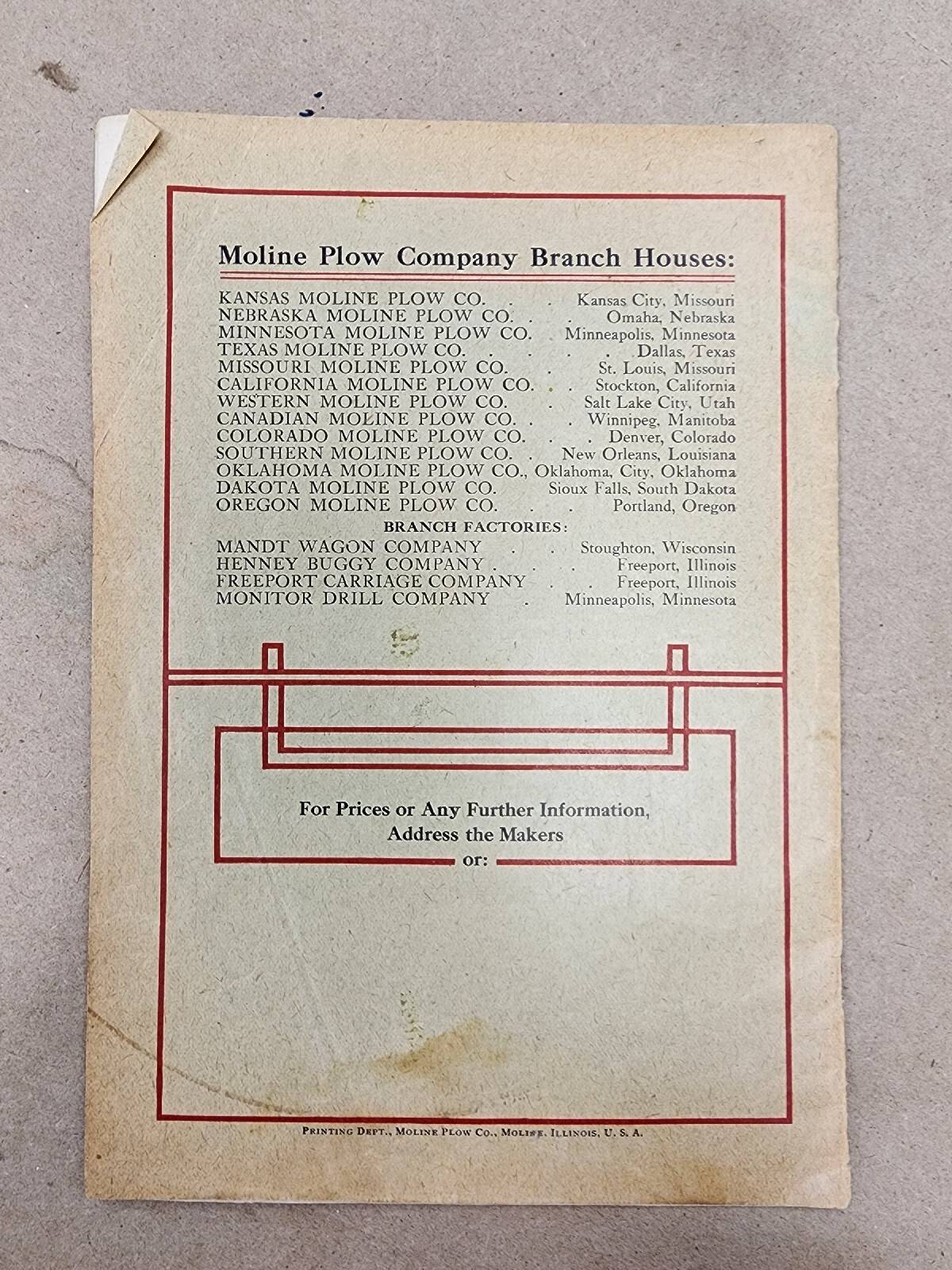 Flying Dutchman Souvenir Song Book Advertising Moline Plow Co Moline, IL